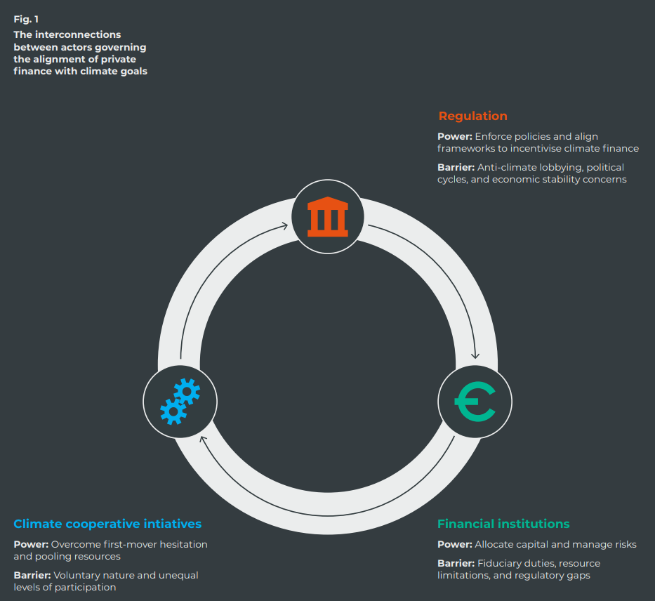 Figure 1. The interconnections between actors governing the alignment of private finance with climate goals.